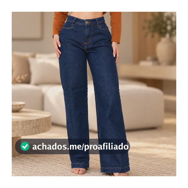 Calça Jeans Wide Leg Feminina Cintura Alta Empina Bumbum