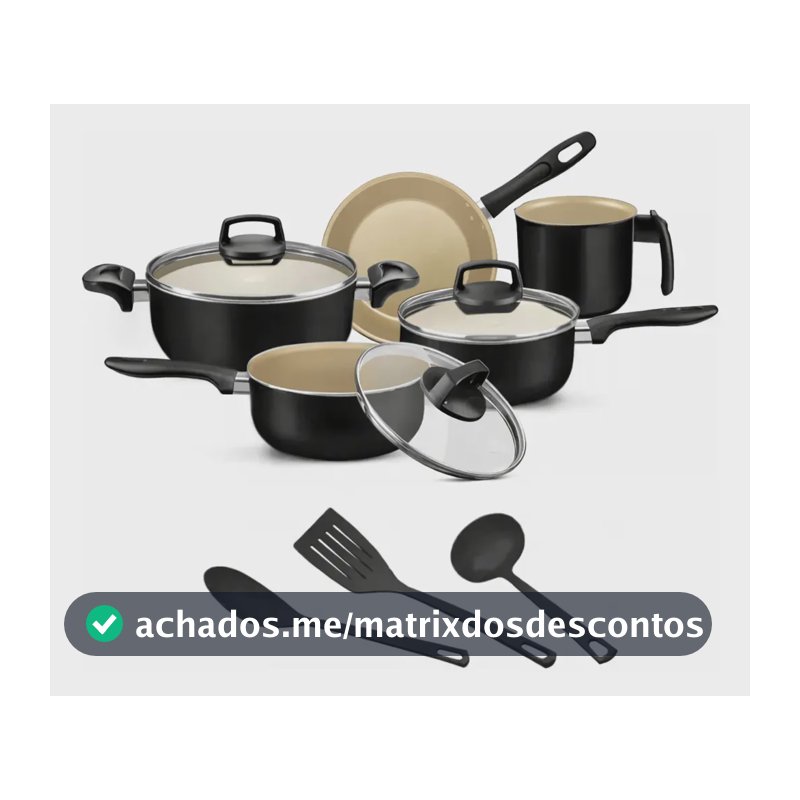 Jogo De Panelas 8 Peças Teflon Antiaderente C Tampa De Vidro Cor Preto/bege Alumínio Imperial Elegant