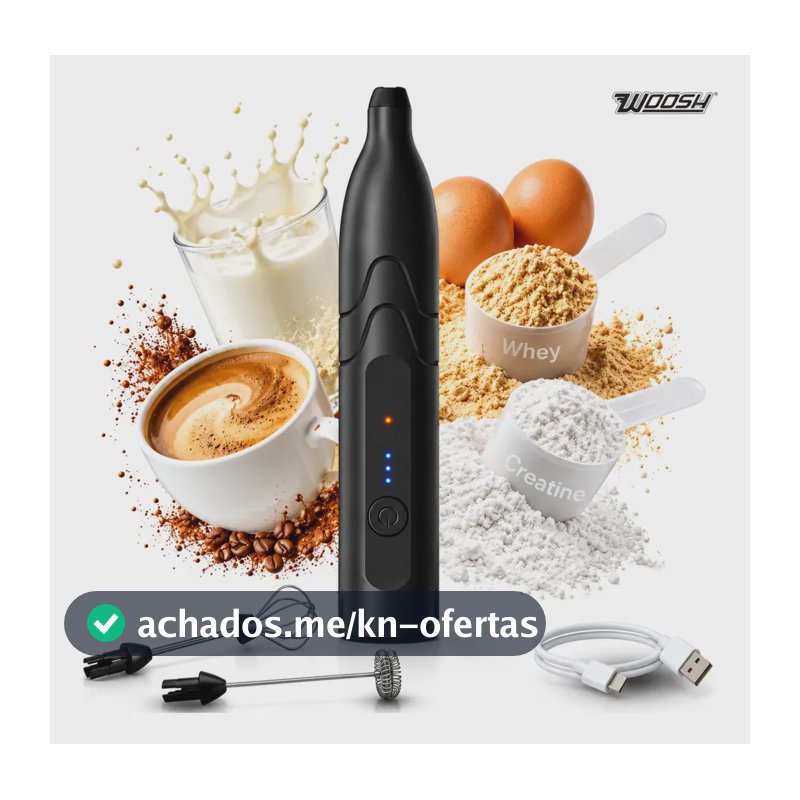 Mixer Elétrico Portátil 2 em 1 Recarregável Potente Misturador de Bebidas e Ovos 3 Velocidades Usb Batedor e Fue Fouet Woosh
