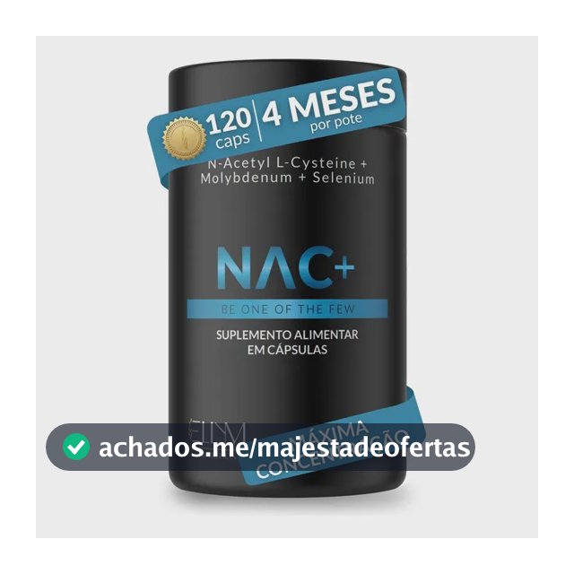 NAC 600 mg Acetilcisteina Molibdênio Selênio 120 Cápsulas 4 Meses N-acetil L-cisteína Máxima Concentração Pureza Essencial Precursor Glutationa Sem Sabor Ellym Nutrition