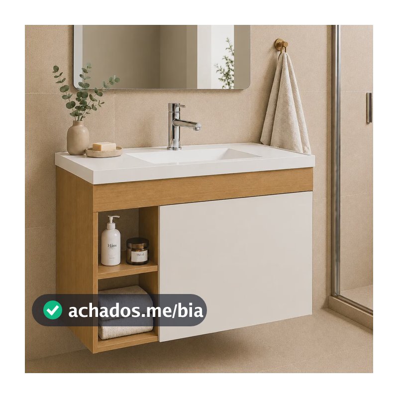 Gabinete Para Banheiro Com Cuba Compacta Design Clean Nature/off White Branco Um Furo