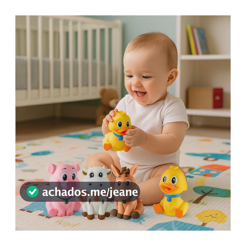 Mordedores Sensorial Bebê Brinquedo Kit 4 Unidades Vinil Colorido Animais Da Fazenda