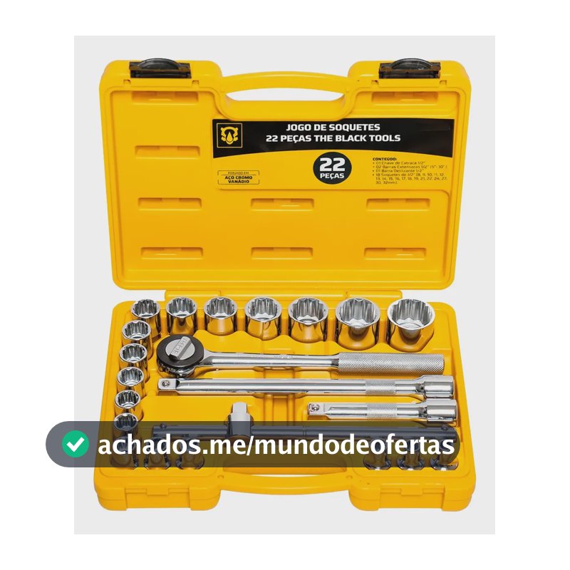 Jogo Kit de Ferramentas Manuais Chave Catraca 1/2 8 a 32mm BCS022 The Black Tools Cor Amarelo
