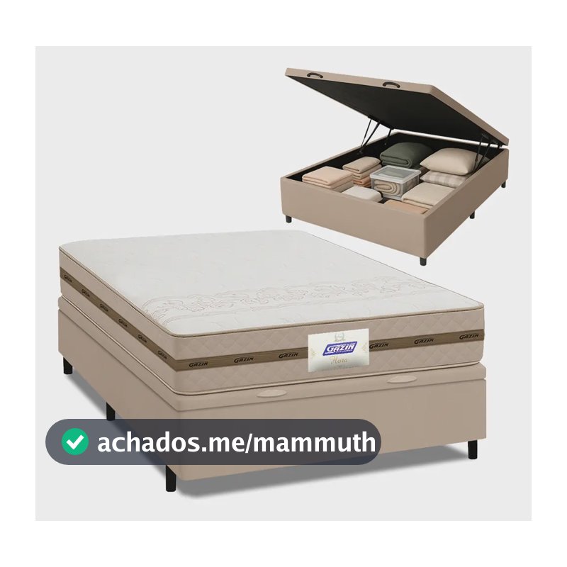 Cama Box Baú Casal Colchão Gazin Molas Flora Bege 138x188x63cm
