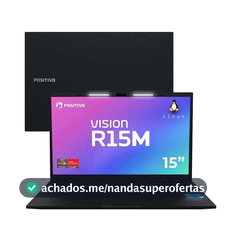 Notebook Positivo Vision R15M AMD Ryzen 3-7330U Linux 8GB RAM 256GB SSD Wi-Fi 6 Tela 15” Full HD IPS Antirreflexo - Minitela - Permite upgrade de memória RAM e SSD - Preto