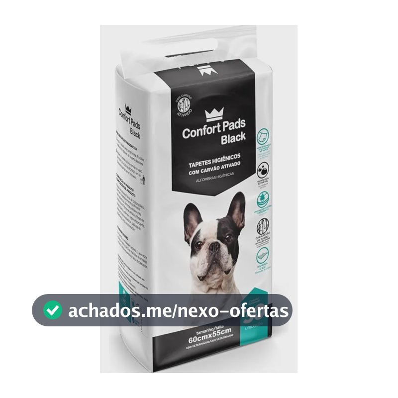Tapete Higiênico Confort Pet Black 60x55cm c/ Carvão Ativado 30 Un
