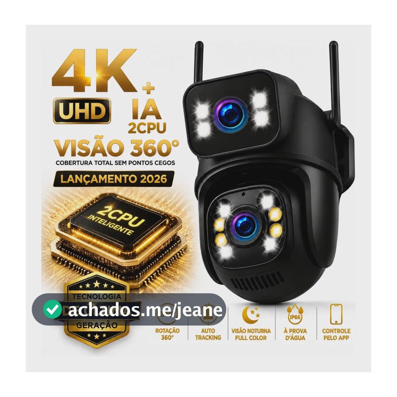 Câmera 4k Uhd A28b Nexgen 360° Ptz Ia 2cpu Full Color Ip66 Cor Preta Câmera Ip Ia 2cpu | 4k Uhd Lente Dupla Ptz 360 Auto Tracking Full Color Wifi Icsee Tem Entrada Sd 256gb