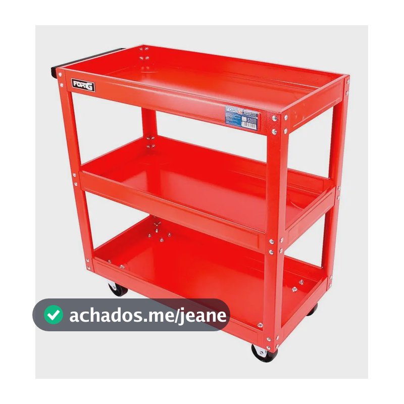 Carrinho Aberto Oficina FortG Aço 3 Prateleiras 90kg Rodízios
