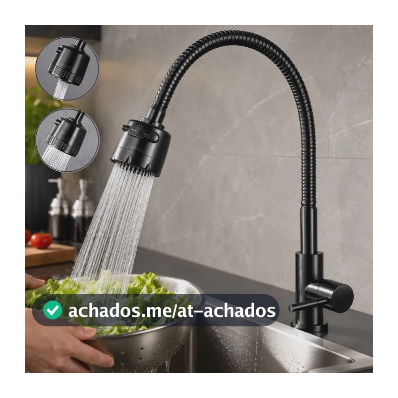 Torneira Gourmet Flexível Giratória Cozinha Pia Bancada Cuba 2 Jatos Preto - Marca Camperluz