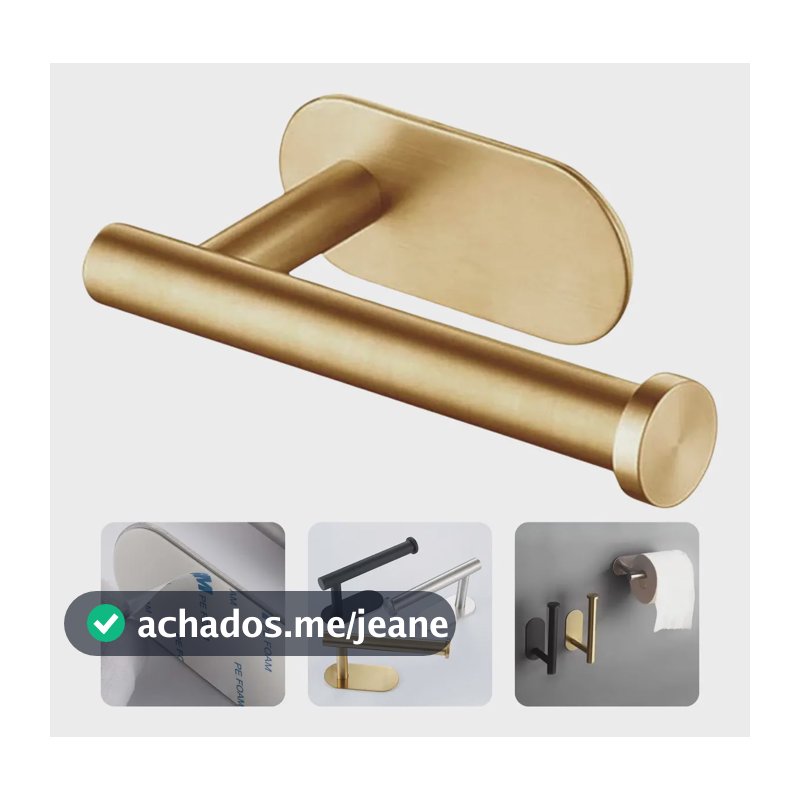 Porta Papel Higiênico Inox Autoadesivo Dami Dourado Para Parede Sem Furar