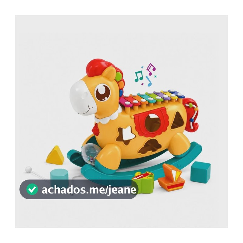 Xilofone Musical Infantil Brinquedo Educativo Chocalho Peças Encaixar Sons Luzes Funny Pony Maxi Baby