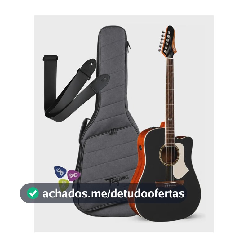 Violão Tagima Kit Premium Folk Cutaway Eq Swell Aco Spruce Bk Destro Chhlik Wood - 20t - C 25.5 - R 14