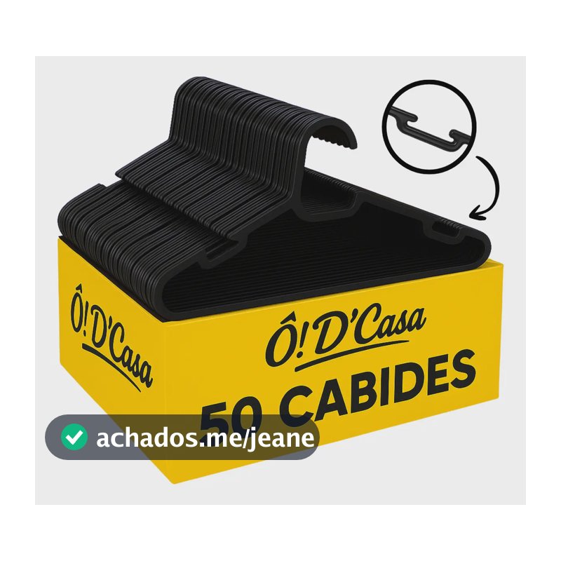 Kit 50 Cabides de Plástico Preto para Roupa Adulto Reforçado