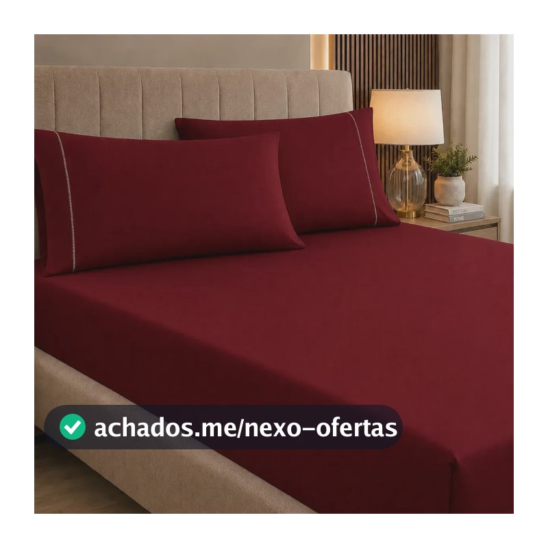 Jogo De Lençol Queen 3 Peças 400 Fios C/ Elástico Hotel Bordô Liso