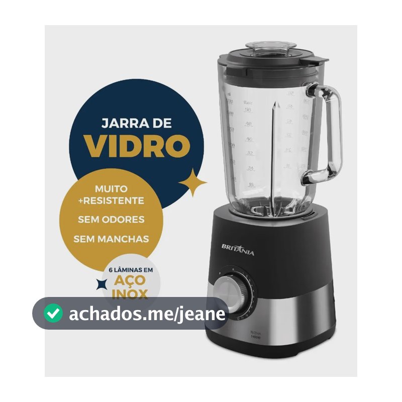 Liquidificador Britânia BLQ14A 1400W 2.3L com Jarra de Vidro e 12 Velocidades