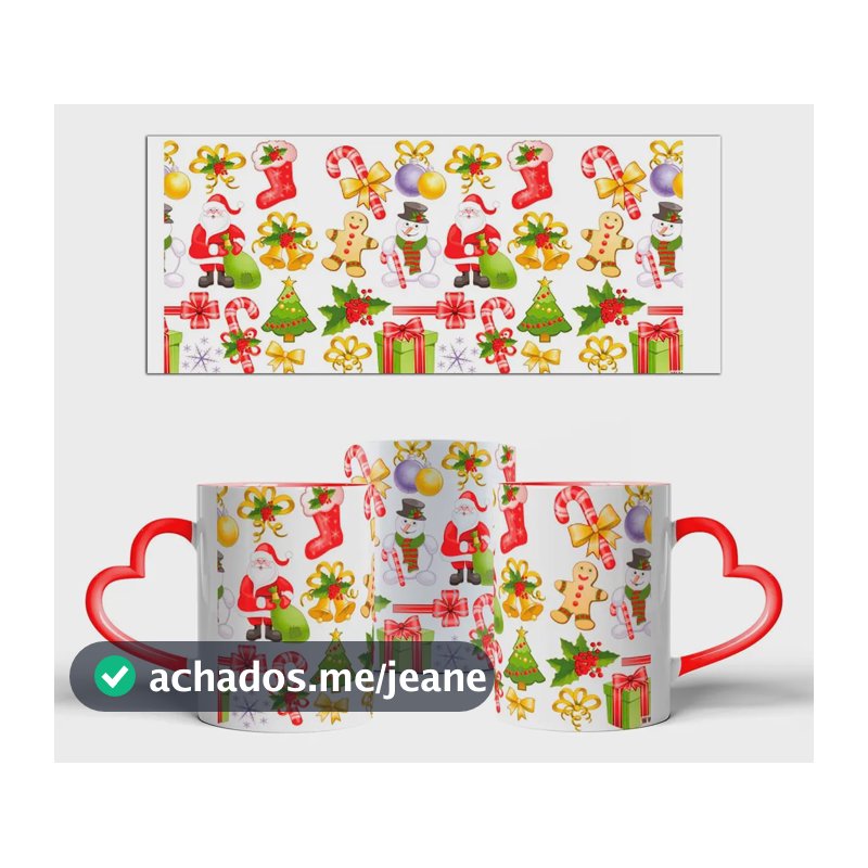 Caneca Coração Decorativa Com Fundo Natalino Decoração