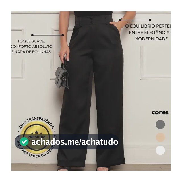 Calça Alfaiataria Feminina Wide Leg Social Cintura Alta