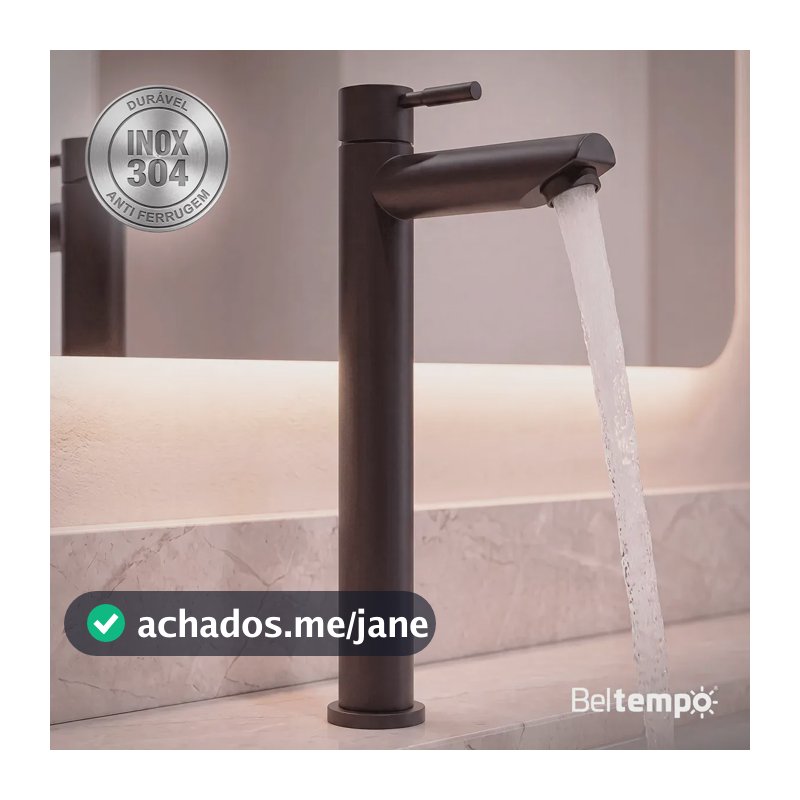 Torneira Para Banheiro De Mesa Bica Alta 1/4 De Volta Aço Inox 304 Preta Fosca Elegance Beltempo