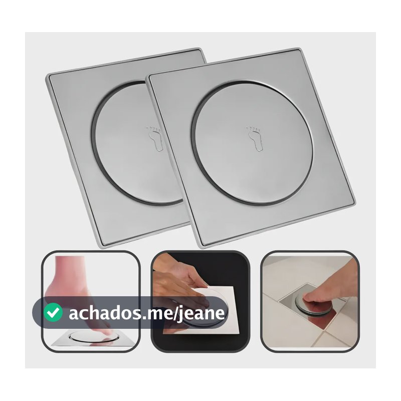 Kit 2 Ralos Quadrados Click Dami de Aço Inoxidável 15x15 cm para Banheiro