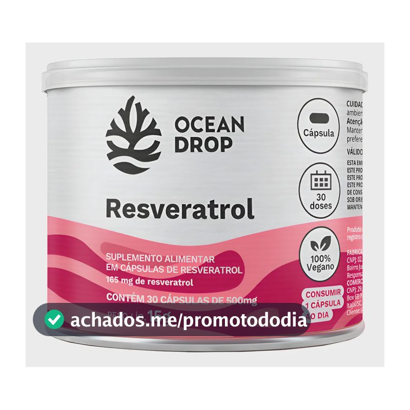 Resveratrol Ocean Drop Composto Fenólico Bioativo Ativo Resveratrol 30 Capsulas