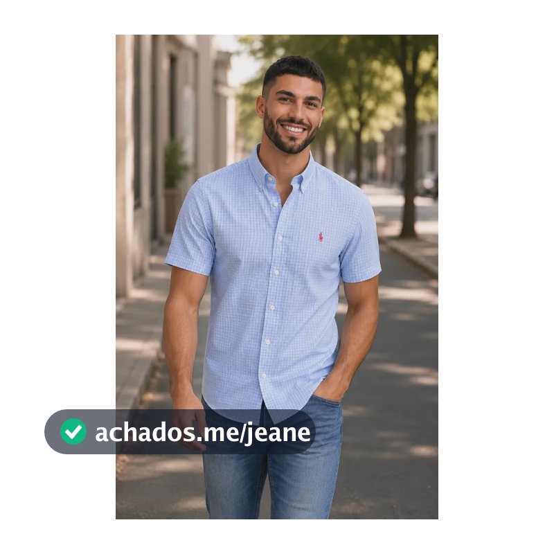 Camisa Ralph Lauren Xadrez Manga Curta Masculina Classic Fit Azul-claro M