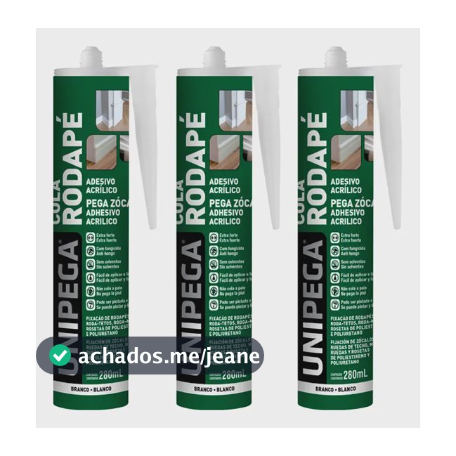Kit 3 Cola Rodapé / Madeira / Poliestireno / Colagem Rápida Branco