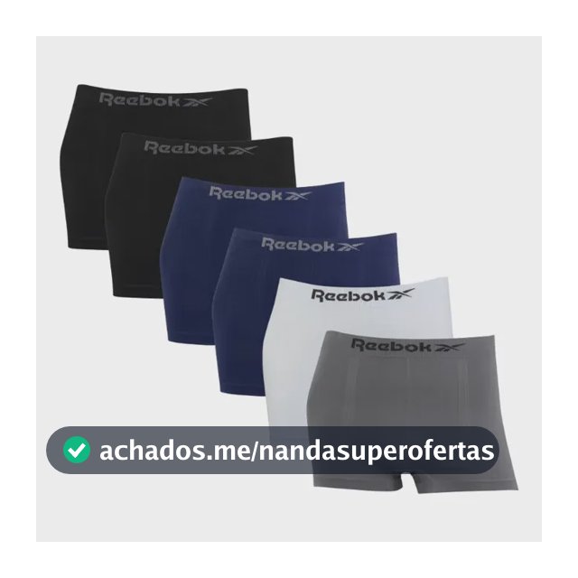 Kit 6 Cuecas Boxer Reebok Classic Microfibra Sem Costura
