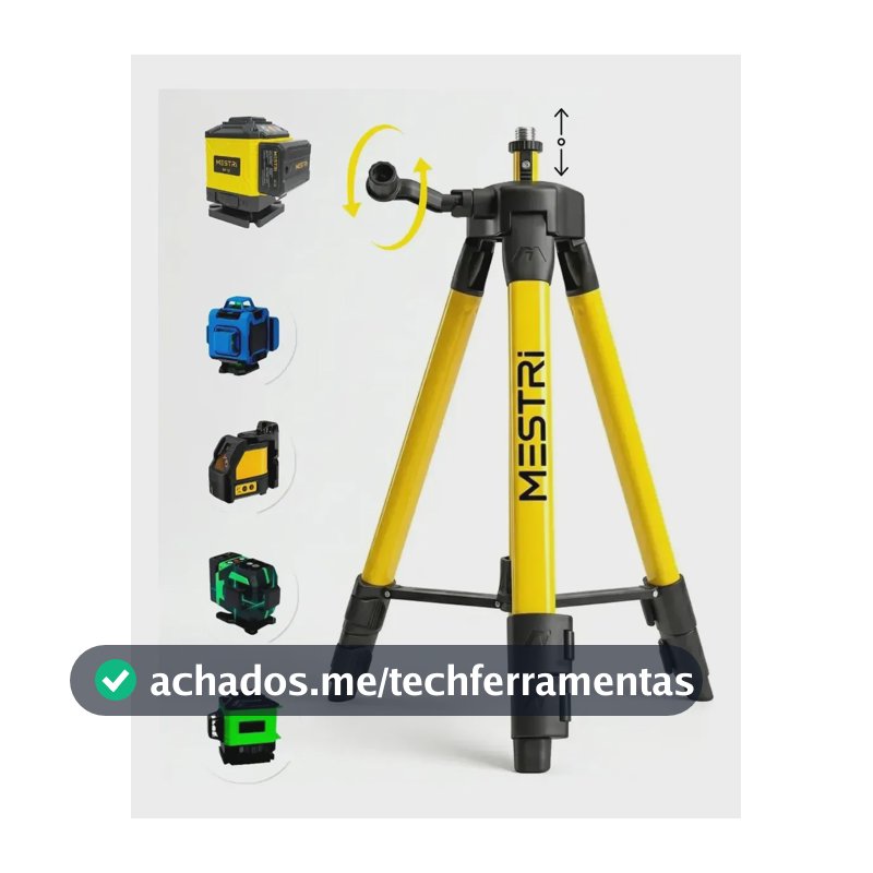 Tripe Nivel Laser Universal Amarelo Profissional Com Bolha Nivelamento Camera Manivela 1,00 Metro Aluminio Reforçado MESTRI