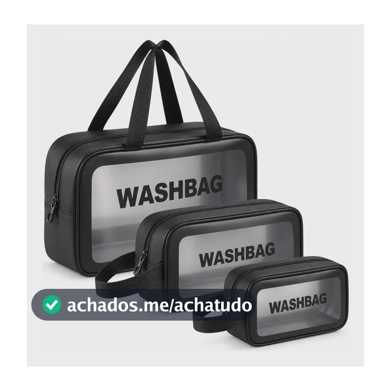 Kit Necessáire Washbag Feminina Maquiagem Cosméticos Viagem Cor Preto Desenho Do Tecido Lisa