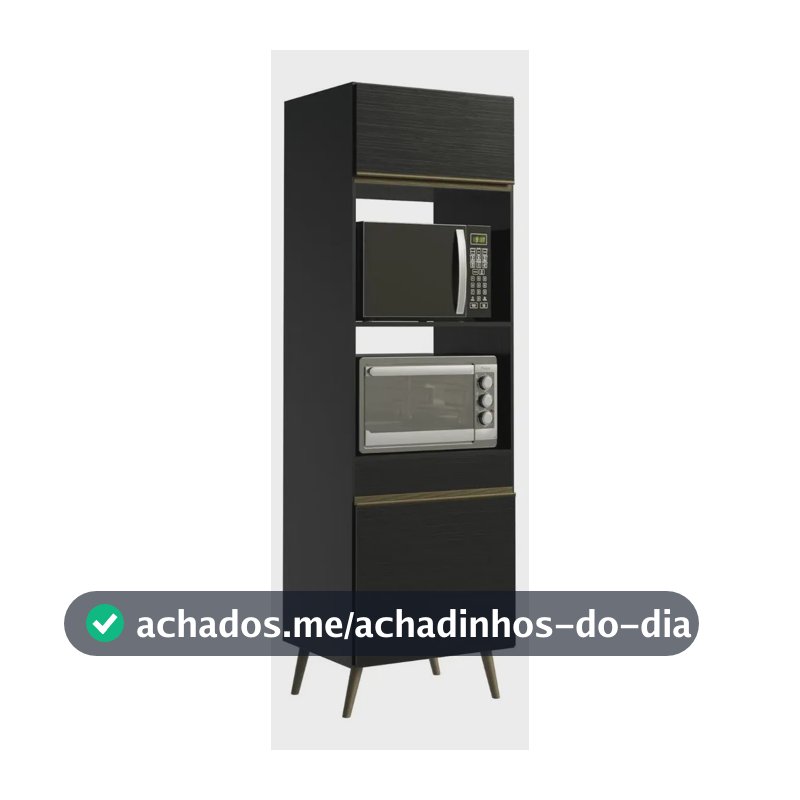 Paneleiro Armário Cozinha para Forno e Micro-Ondas 2 Portas 62cm Retrô Florença Multimóveis MP2426 Preto
