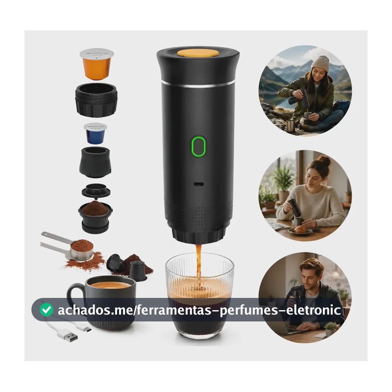 Cafeteira Expresso Portátil 3 Em 1 Cápsulas Ns Dg E Pó Usb Preto 127/220v
