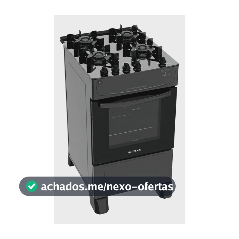 Fogão 4 Bocas Atlas Mônaco Top Glass com Mesa de Vidro e Acendimento Automático Preto Bivolt