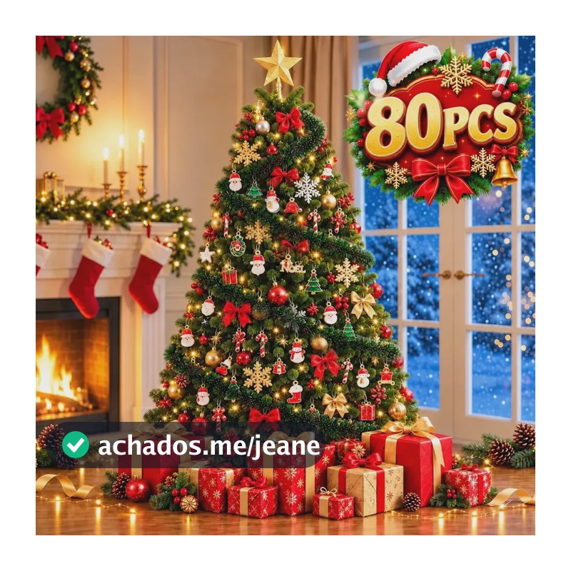 Árvore de Natal Verde de 60 cm Completa para Mesa com 81 Enfeites