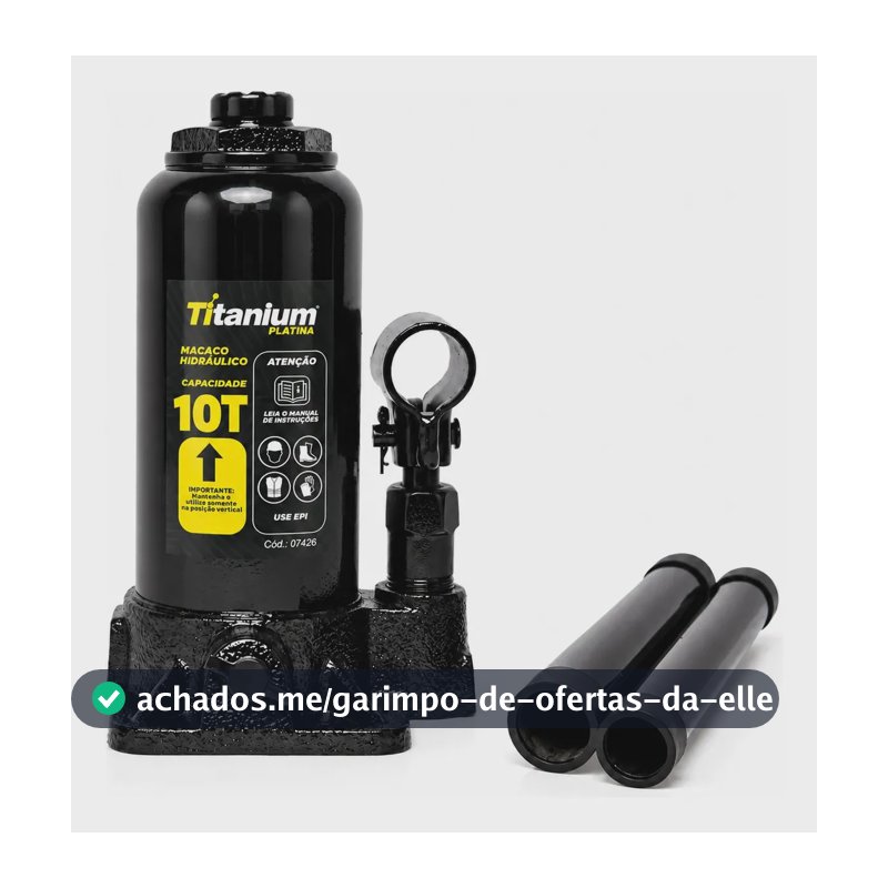 Macaco Hidráulico Tipo Garrafa 10 Toneladas 197 a 382mm com Válvula de Segurança - Titanium Platina