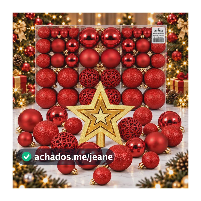 Kit 100 Bolas Estrela Enfeite Árvore De Natal Pendente Brinde Ponteira Bolinhas Vermelhas Enfance Decoração Natalina