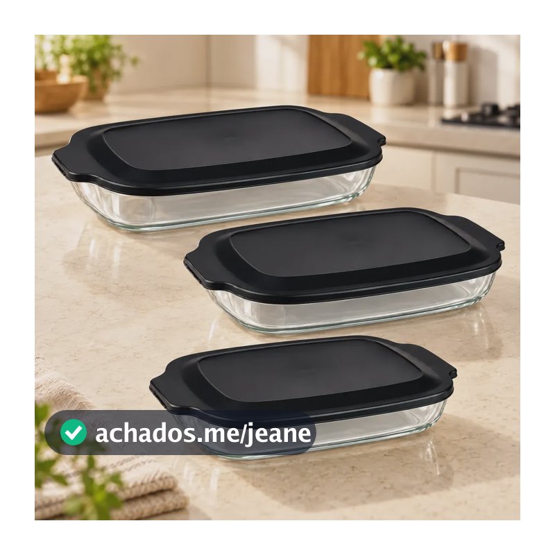 Kit 3 Assadeiras Mor Vidro Refratário Tampa 2l 2,7l 3,8l