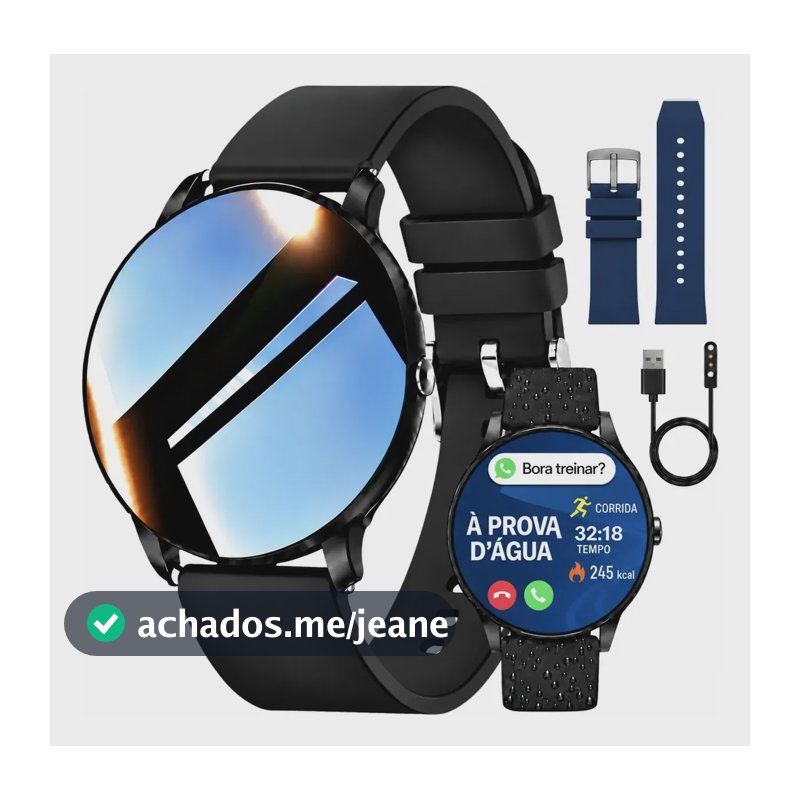 Smartwatch Relógio Inteligente Prova Dágua Chamada Bluetooth Preto Silicone Lisa