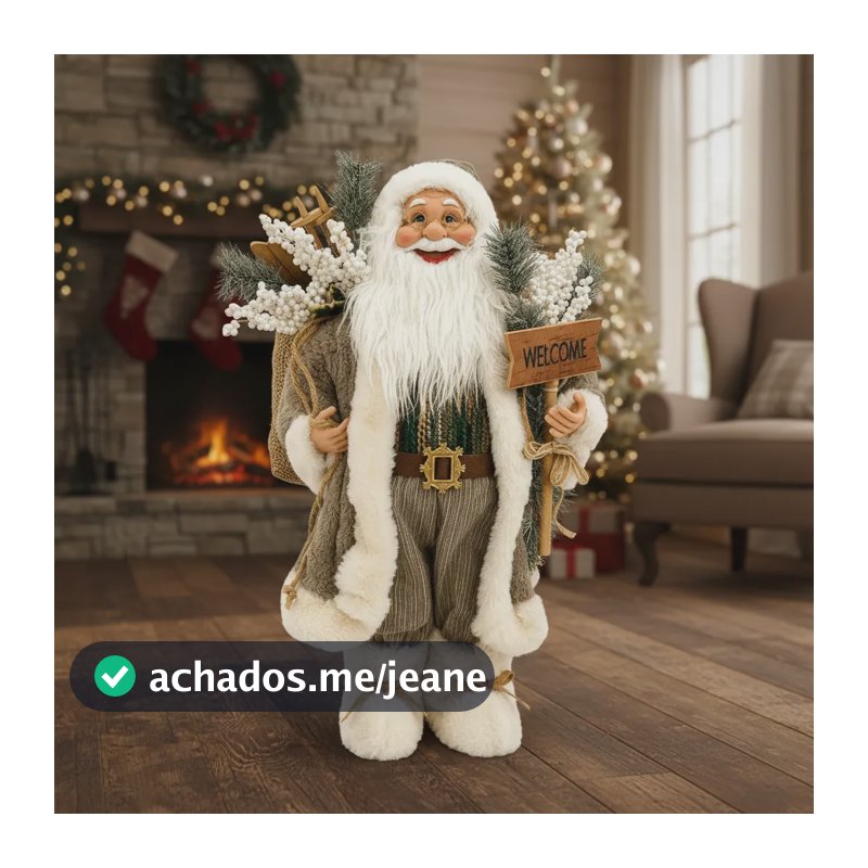Enfeite Boneco Papai Noel Em Pé Com Placa Welcome 45cm