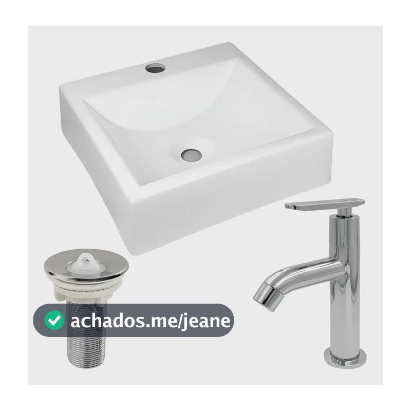 Kit Cuba Pop Quadrada Pia Branca 32x30 Torneira E Válvula Branco Brilhante