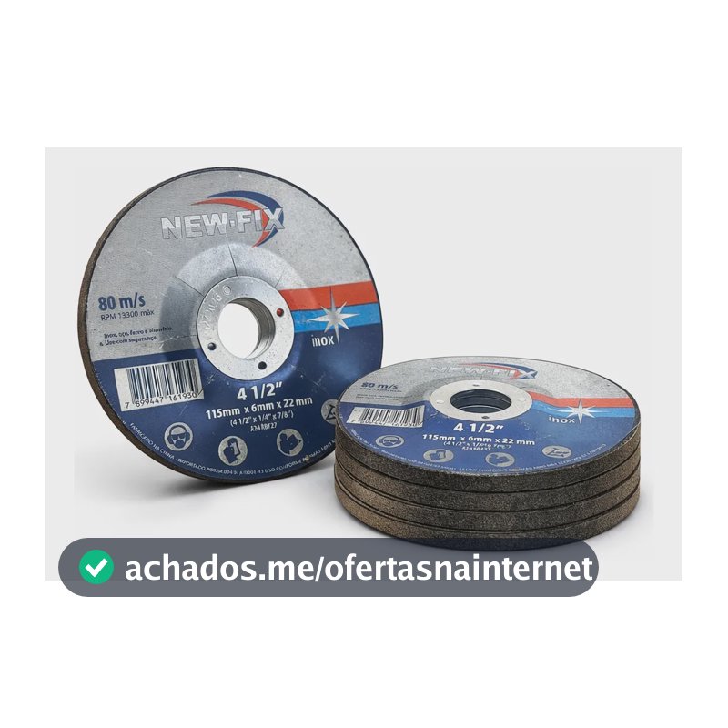 Kit 5 Discos De Desbaste 4.1/2 Aço Lixadeira Pequena New Fix Preto