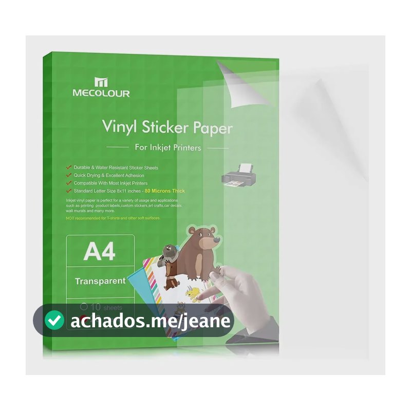 Adesivos Vinil Jato De Tinta Transparente A4 20 Folhas Mecolour