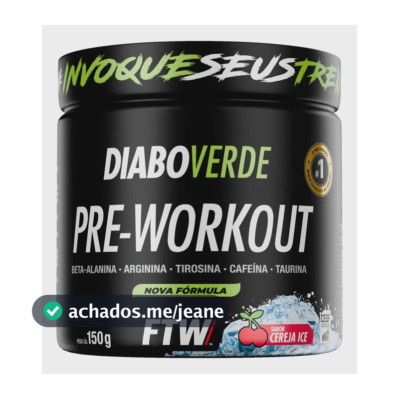 Pré Treino Pre Workout DIABO VERDE Pote 150g Sabor Cereja Ice FTW