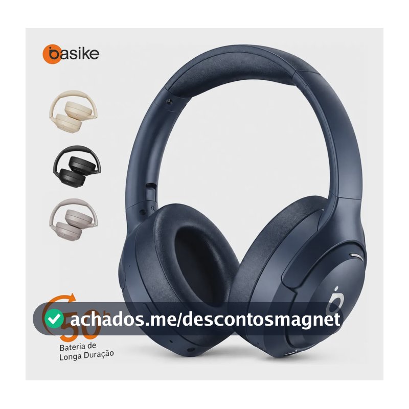 Fone de Ouvido Over-Ear Basike Ba-FON197 Bluetooth 5.4 Com ANC Hifi e Microfone Azul