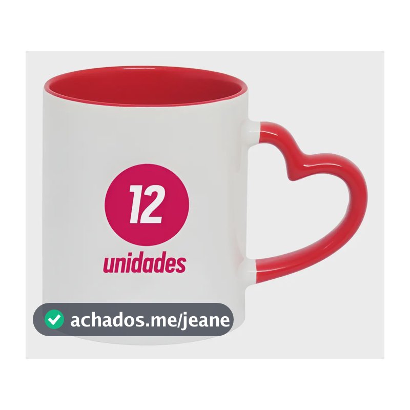 12 Caneca Alça Coração Sublimação Interior Colorido 325ml Cor Vermelho