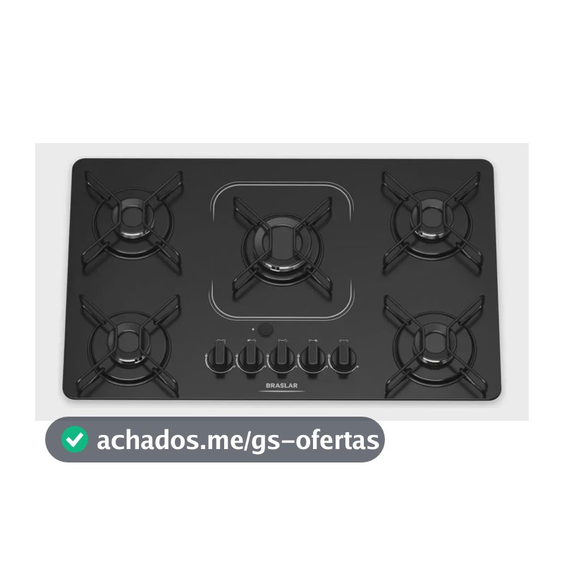 Fogão Cooktop alimentação gás - Braslar 5 bocas cor preto - Bivolt de Embutir