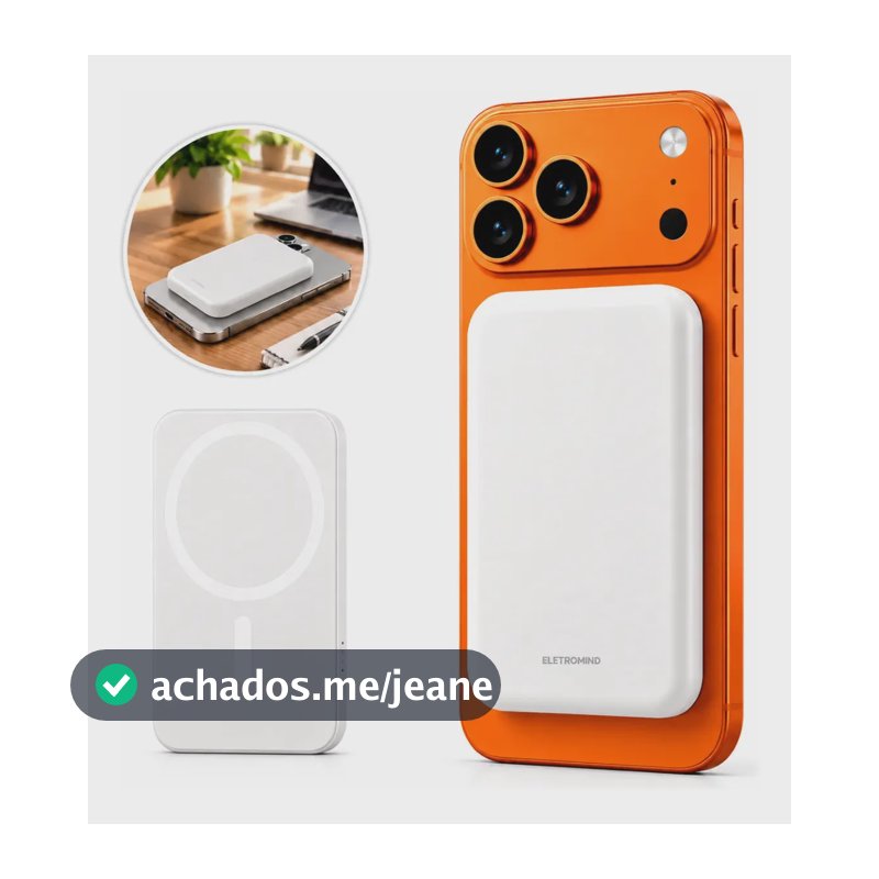 Power Bank Magnético 5000mah Magsafe Compatível iPhone Carregador Portátil Sem Fio Recarga Bateria Externa Indução Eletromind