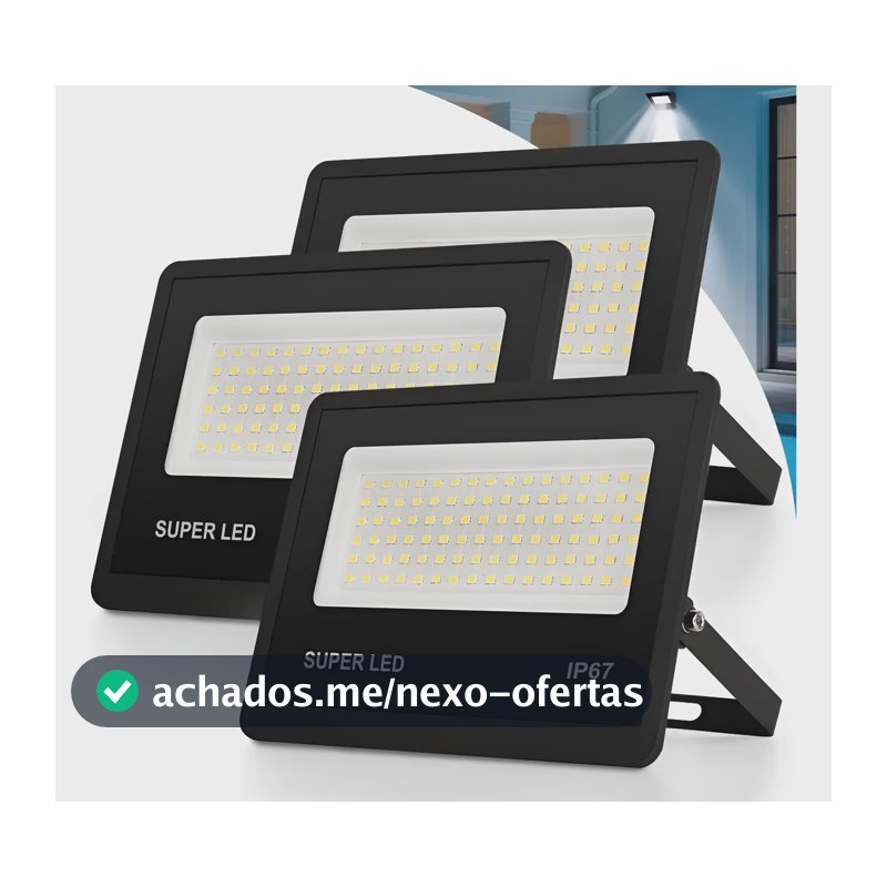 Kit 3 Refletor Led 300w Holofote Bivolt Ip67 Externas 6500k 127/220v Preto Branco-frio