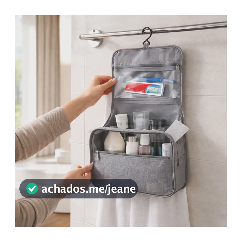 Necessaire Masculina Feminina Bolsa Organizadora Mala Viagem Cinza Liso