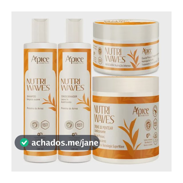 Kit Nutrição Capilar Ápice Nutri Waves com Shampoo, Condicionador, Máscara e Creme de Pentear