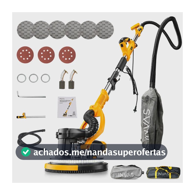 Lixadeira Girafa Para Parede E Teto 1200w 7 Vel (1100-2100rpm) Disco Flutuante 5mm C/ Autonivelamento, Saco Coletor 28l... 60hz Amarelo